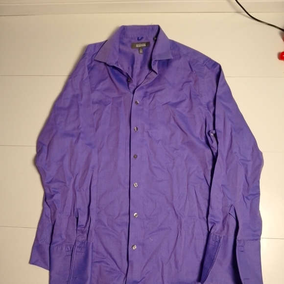 Kenneth Cole Reaction Purple Slim Fit 17 100% Cotton Button Down Shirt - Picture 2 of 6